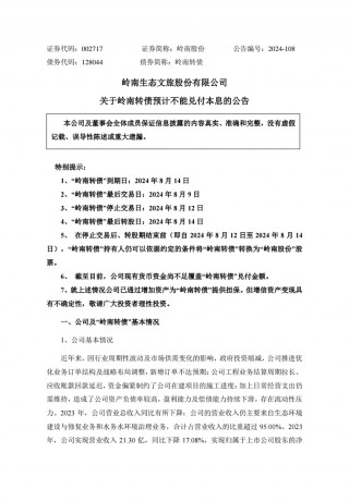 可转债面临兑付风险，岭南股份回应：正在全力筹措资金
