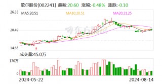 歌尔股份：上半年净利润12.25亿元 同比增长190.44%