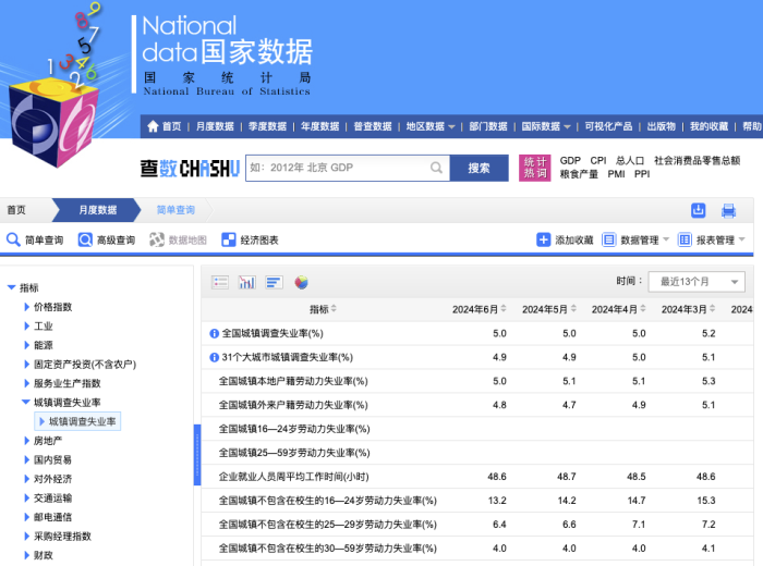 国家统计局发布6月份分年龄组失业率数据  第1张