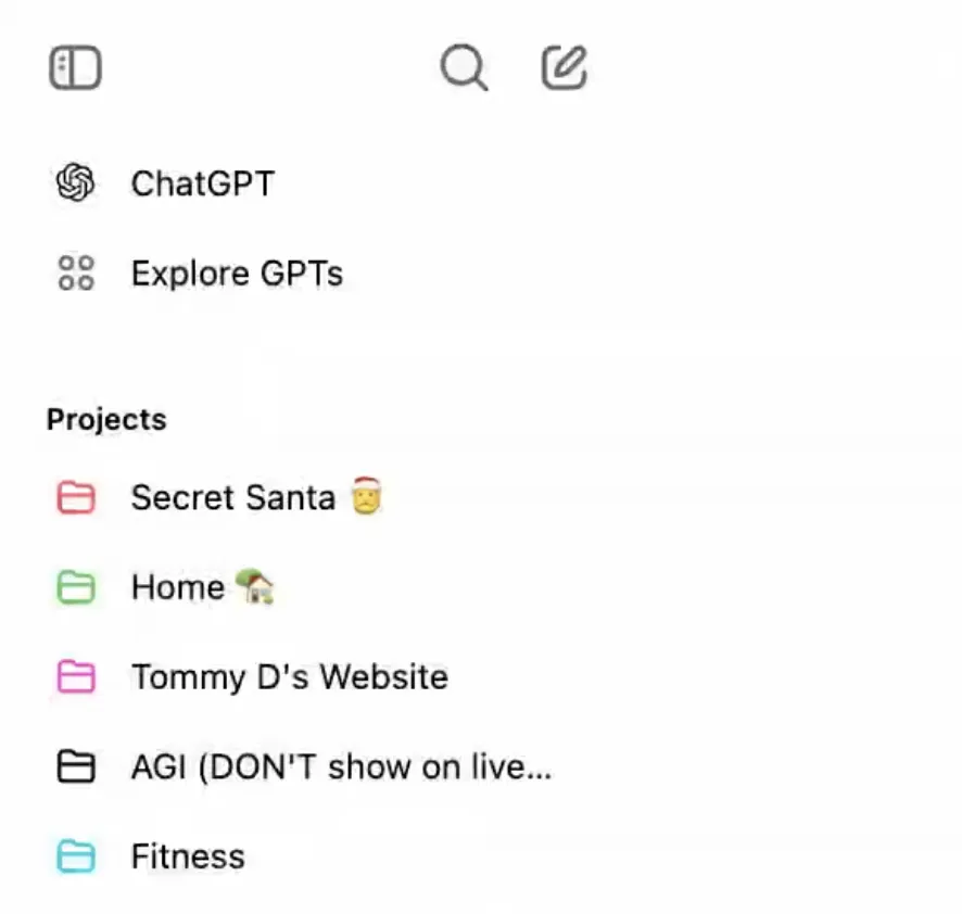 ChatGPT新增功能“Projects”，OpenAI演示出现AGI文件夹，炒作新高度？  第1张
