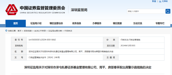 泽屯私募及2名高管被出具警示函！公司信披等暴露四方面违规问题  第1张