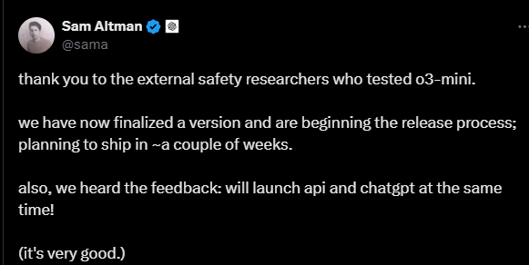 DeepSeek动摇信心？OpenAI或在周五紧急上线最强模型O3 Mini  第2张